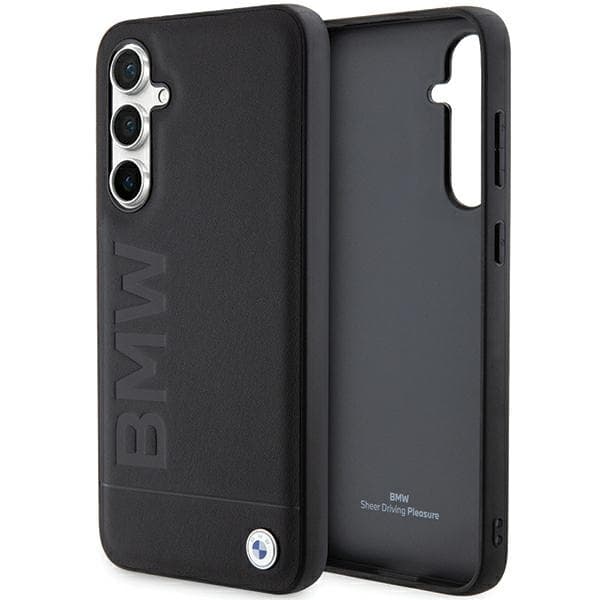 Dizajnerska preklopna torbica BMW Leather Hot Stamp za Samsung S23 FE, črna