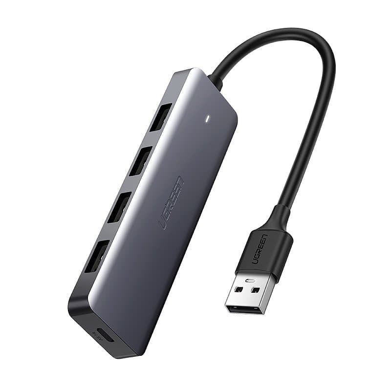 Ugreen USB HUB s portom za napajanje micro USB, 4x USB 3.2 Gen 1, siv