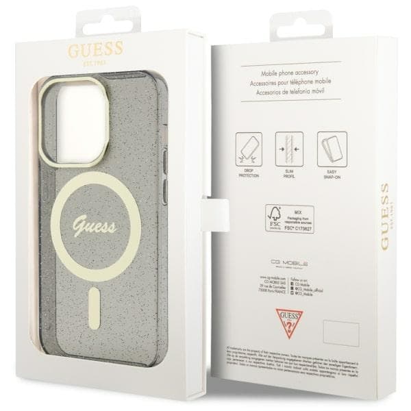 Ovitek Guess Glitter Gold MagSafe za iPhone 14 Pro Max, črn 8
