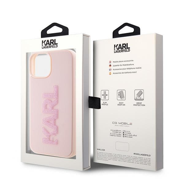 Ovitek Karl Lagerfeld 3D Rubber Glitter Logo za iPhone 15 Plus - roza 8
