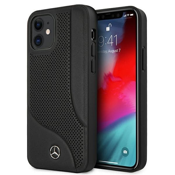 Ovitek Mercedes usnjeni Perforated Area za iPhone 12 mini - črn