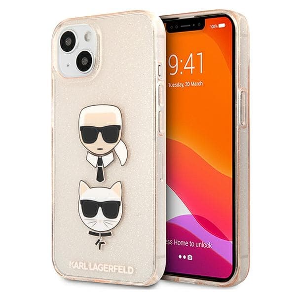Karl Lagerfeld ovitek Glitter Karl's & Choupette Head za iPhone 13 mini - zlata