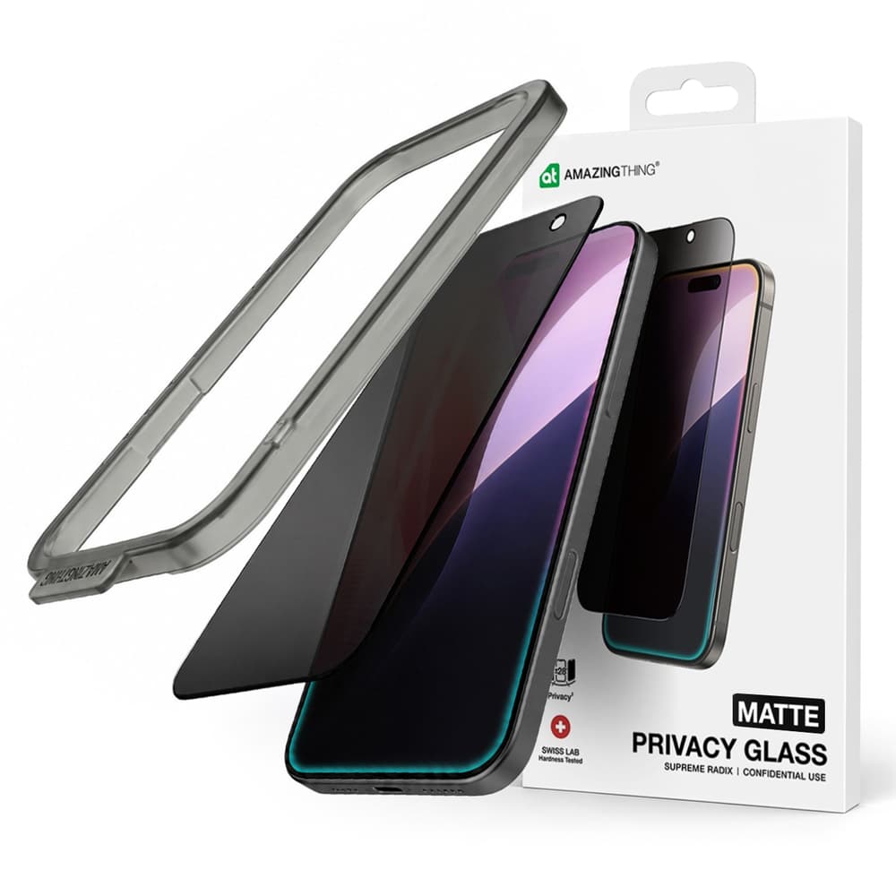 AmazingThing Titan FusionFilter 7 kaljeno steklo za iPhone 17 Pro Max - mat, zasebnost, filter