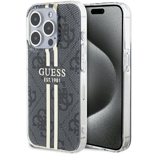 Ovitek Guess IML 4G Gold Stripe za iPhone 15 Pro - črn