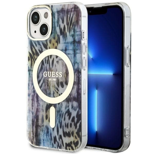 Ovitek Guess Leopard MagSafe za iPhone 14, moder