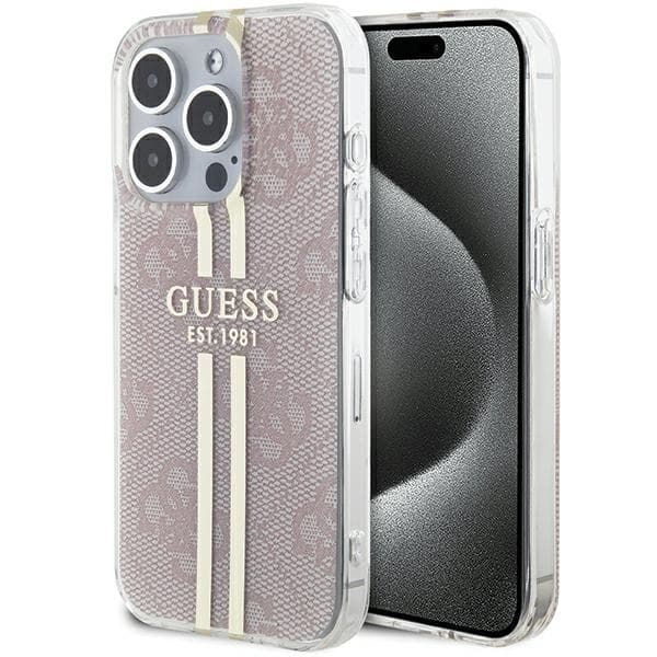 Ovitek Guess IML 4G Gold Stripe za iPhone 14 Pro Max - roza