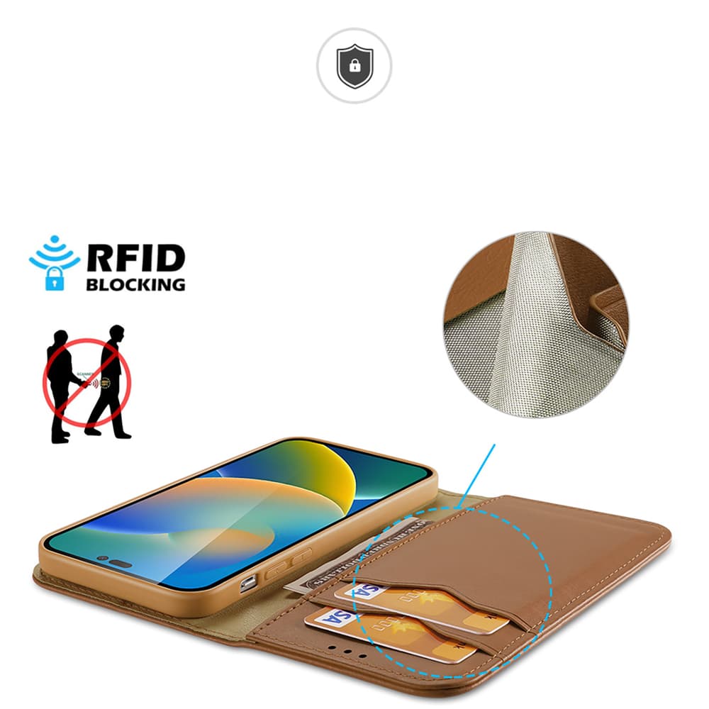 Dux Ducis Hivo usnjena denarnica ovitek za iPhone 14 Pro - Rjava 8