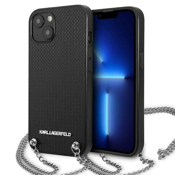 Karl Lagerfeld Leather Textured & Chain ovitek za iPhone 13 mini (5,4") - črn