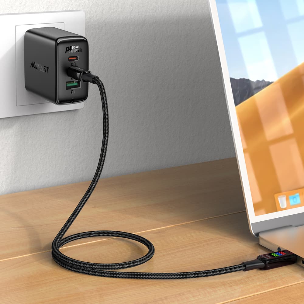 Acefast C7-03 USB-C v USB-C 100W 1.2m kabel z zaslonom, črn 5