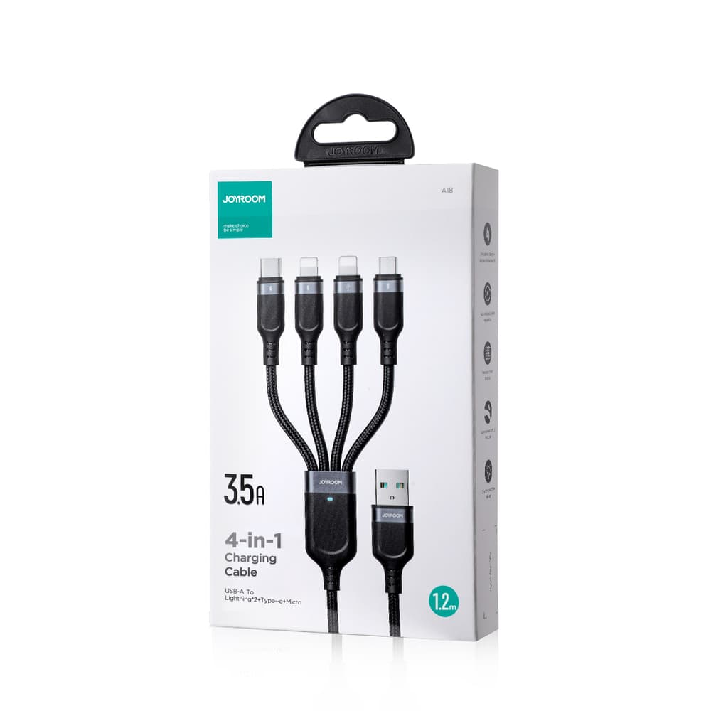 Joyroom 4v1 USB-A kabel (2x Lightning, USB-C, Micro USB) 1.2m - črn 5