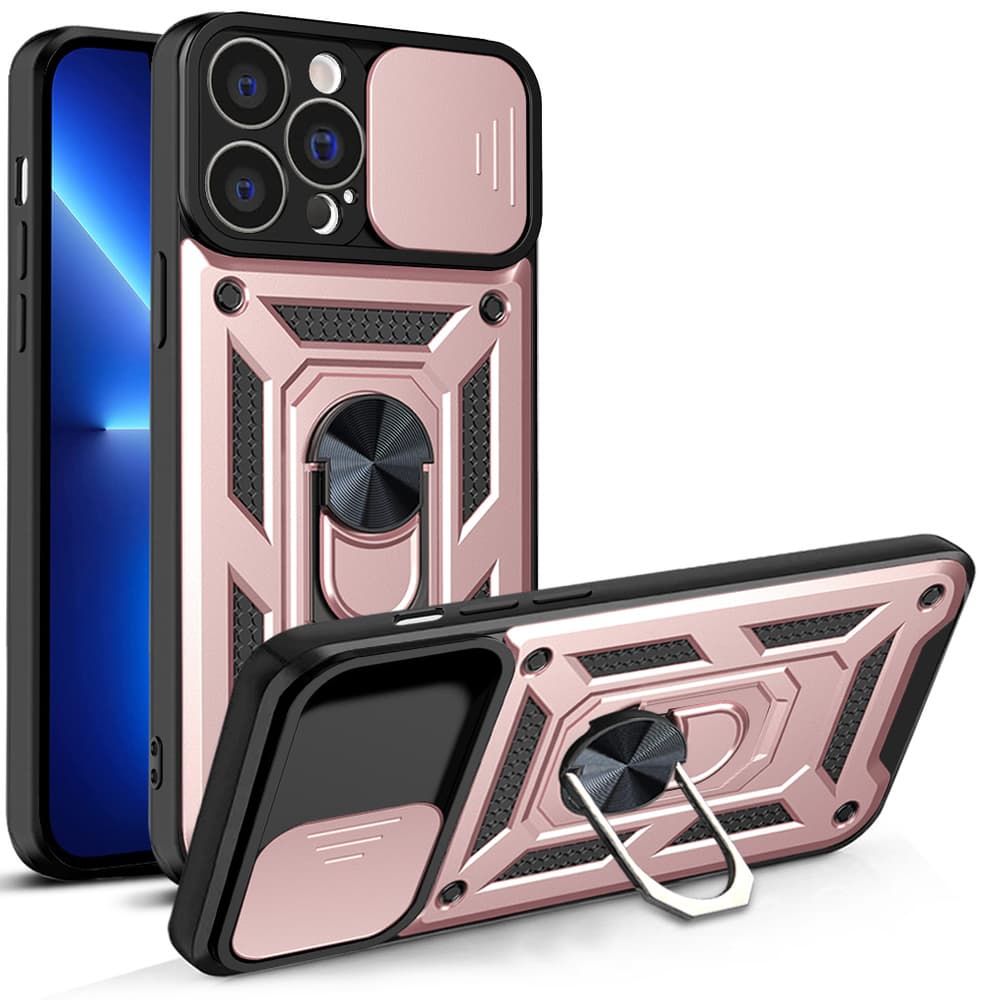 Hybrid Armor Camshield etui za iPhone 13 Pro Max z drsnim pokrovom kamere - roza