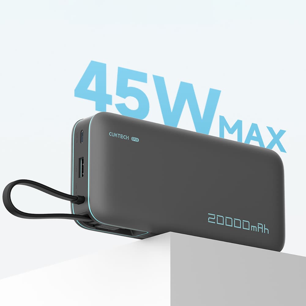 Cuktech 45W 20000mAh powerbank z vgrajenim USB-C kablom - siv 6