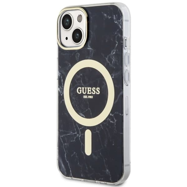 Ovitek Guess Marble MagSafe za iPhone 14, črn 2