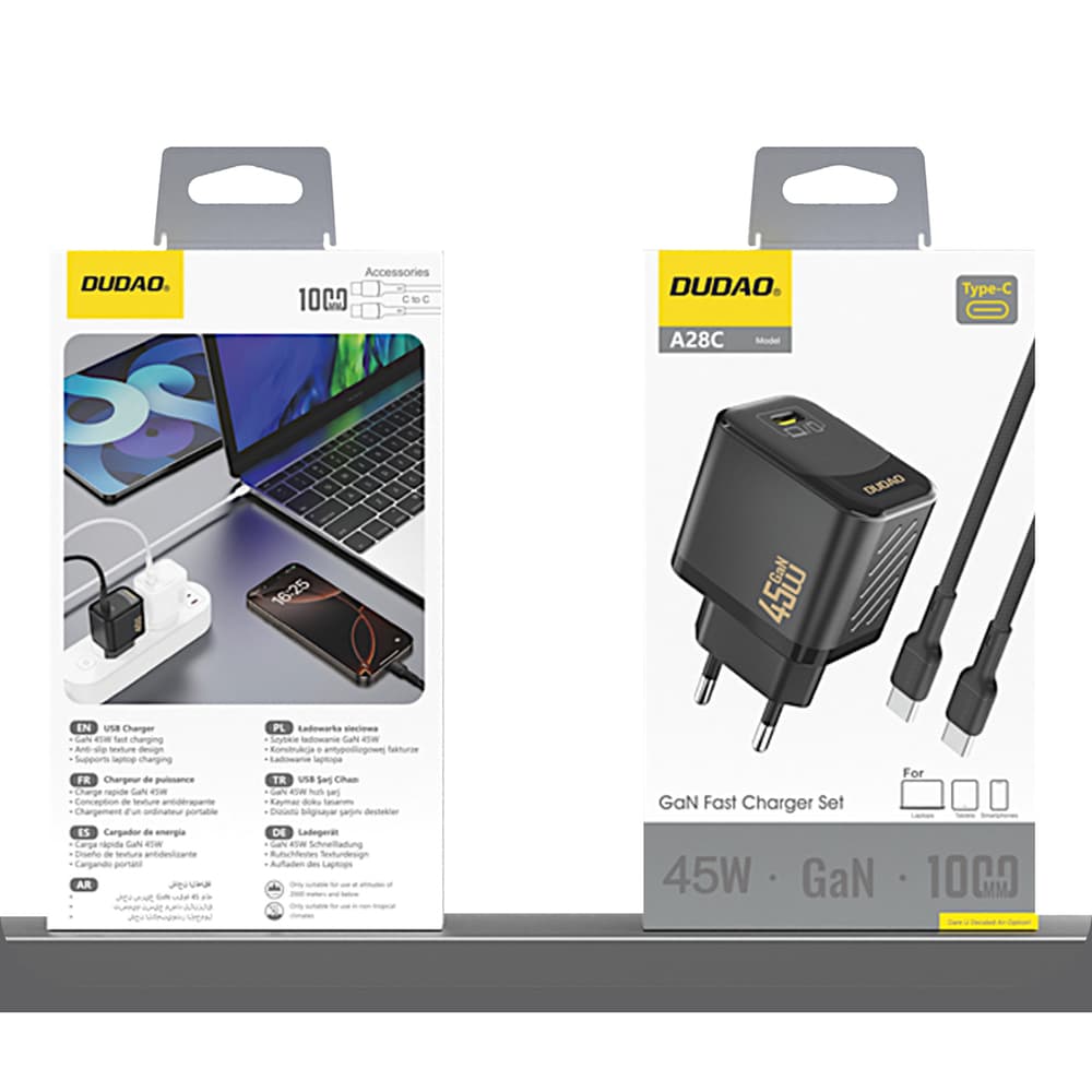 Dudao A28C 45W GaN stenski polnilnik + USB-C kabel, črn 8