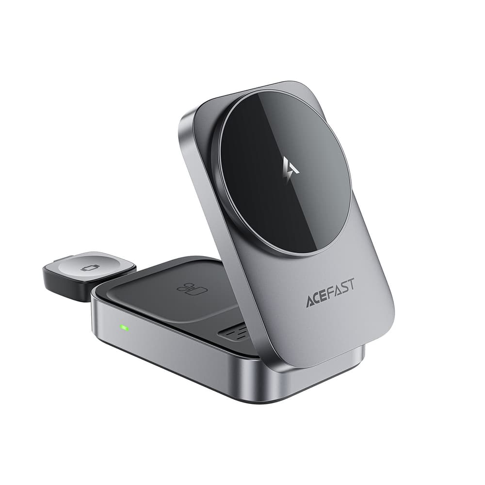 Acefast E22 3-v-1 brezžična polnilna postaja, MagSafe združljiva, siva