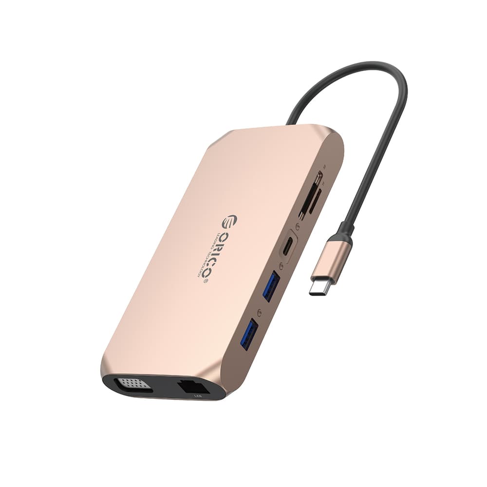 Orico XCR 12v1 USB-C Docking Station, 2x HDMI 4K 60Hz, Rožo Zlata
