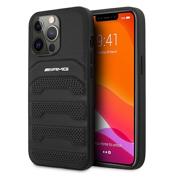 Mercedes AMG AMHCP13XGSEBK iPhone 13 Pro Max 6,7" ovitek črn, usnje Debossed Lines