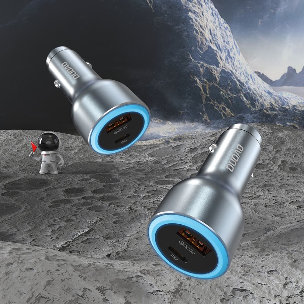 Dudao R4Ultra 120W PD QC LED avtopolnilnik USB-A USB-C - siv 2