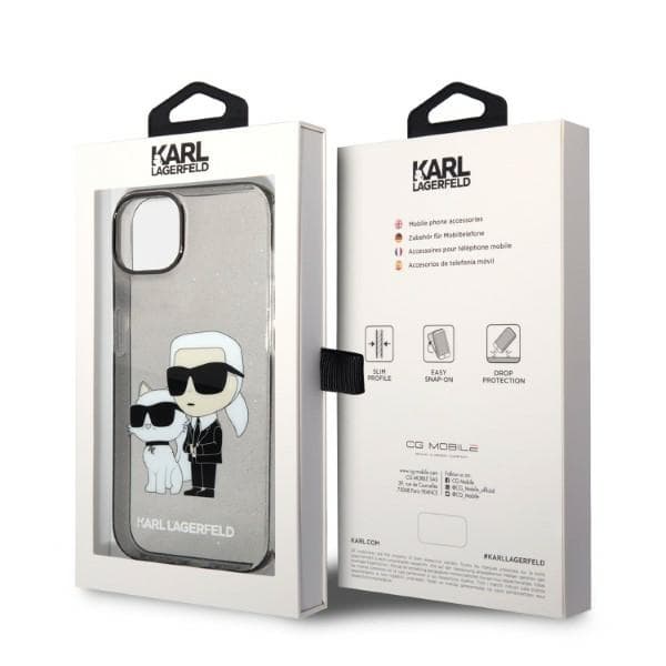 Karl Lagerfeld Glitter Karl & Choupette etui za iPhone 14 Plus - črn 8