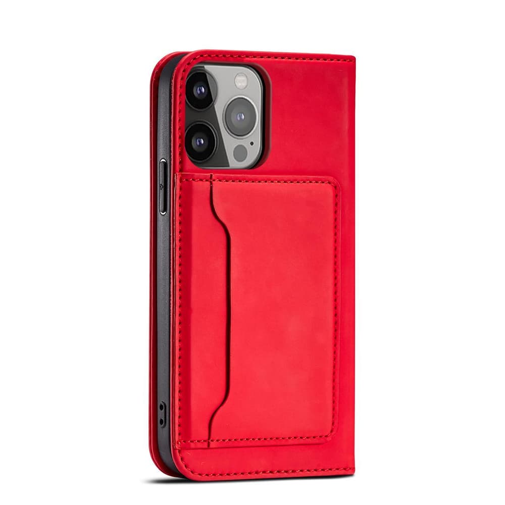 Ovitek Hurtel Magnet Card za iPhone 14 Pro Max, denarnica, stojalo, rdeči 5