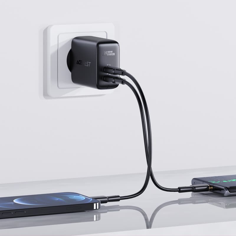 Acefast polnilnik 2x USB-C 40W, PD, QC 3.0, AFC, FCP, črn (A9) 6