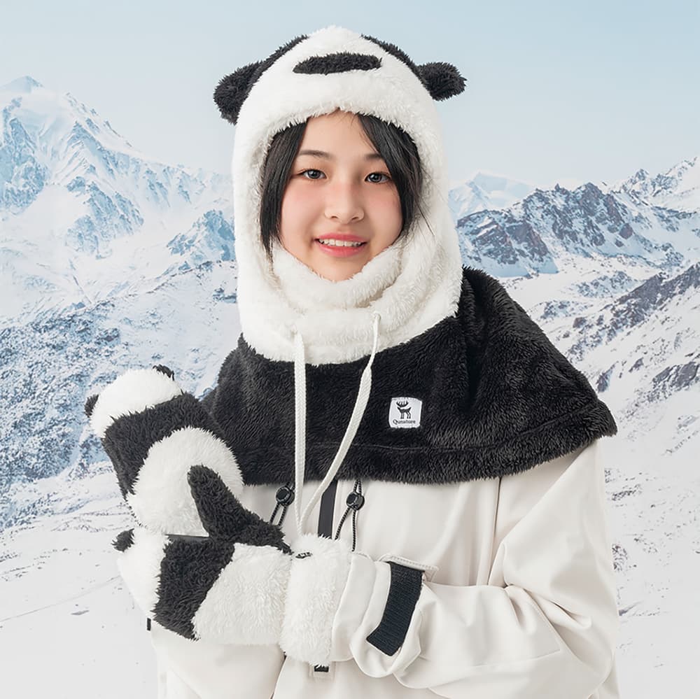 Qunature Panda smučarske rokavice za otroke in odrasle, velikost S, črno-bele 4