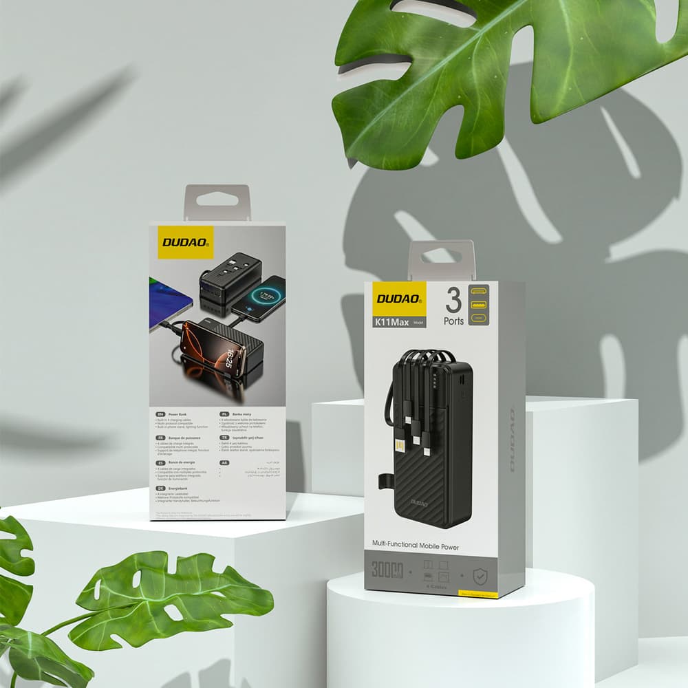Dudao K11 Max Powerbank 30000mAh s 4 vgrajenimi kabli - črn 4
