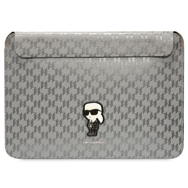 Etui Karl Lagerfeld Saffiano Monogram Ikonik za 14" prenosnik - srebrna
