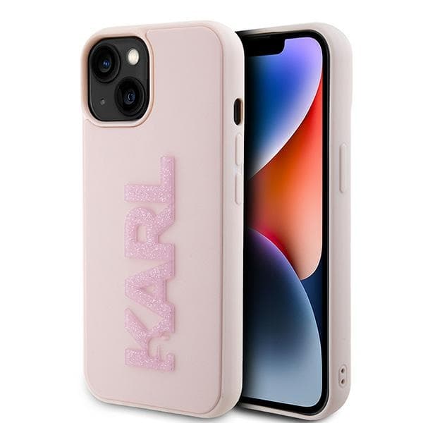 Ovitek Karl Lagerfeld 3D Rubber Glitter Logo za iPhone 15 Plus - roza