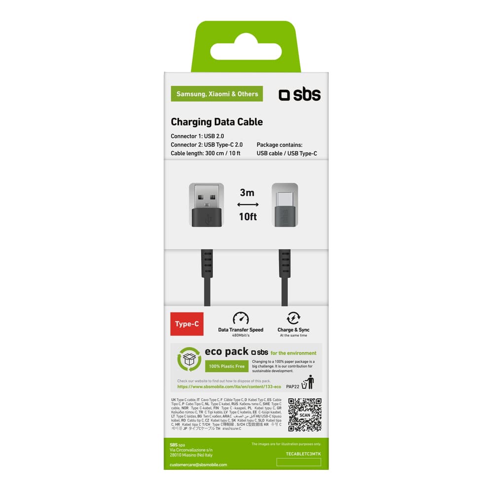 SBS TECABLETC3MTK USB-A na USB-C kabel, 3m, črn 4