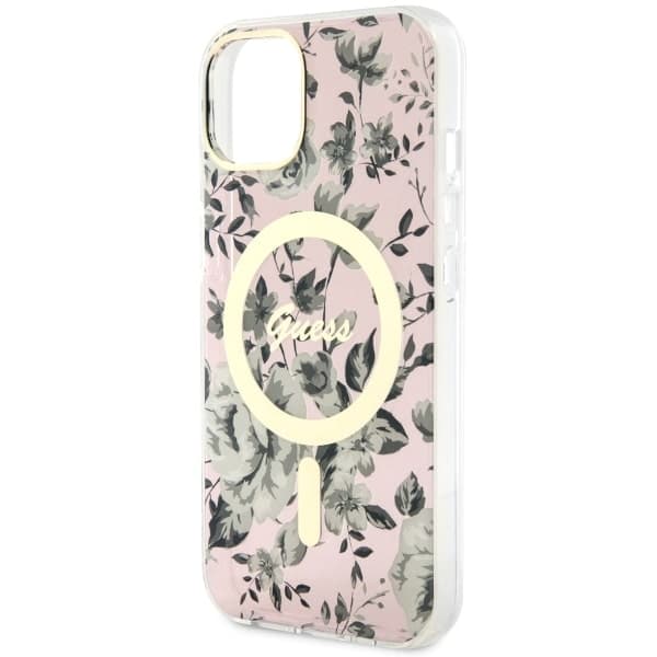 Guess ovitek za iPhone 14 Plus 6.7" roza Flower MagSafe 6