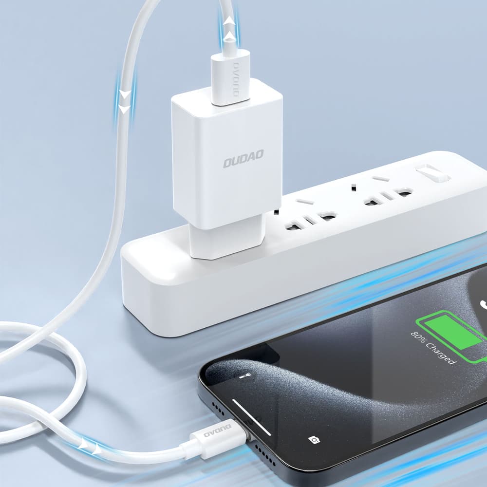Dudao A4EU USB-A 2.1A zidni polnilnik - bel + USB-A - Lightning kabel 5