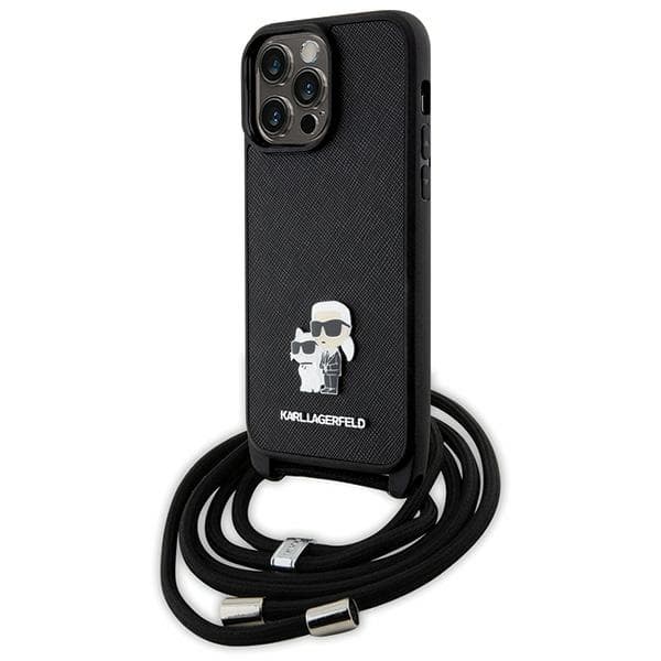 Ovitek Karl Lagerfeld Strip Saffiano Pin za iPhone 14 Pro Max - črn