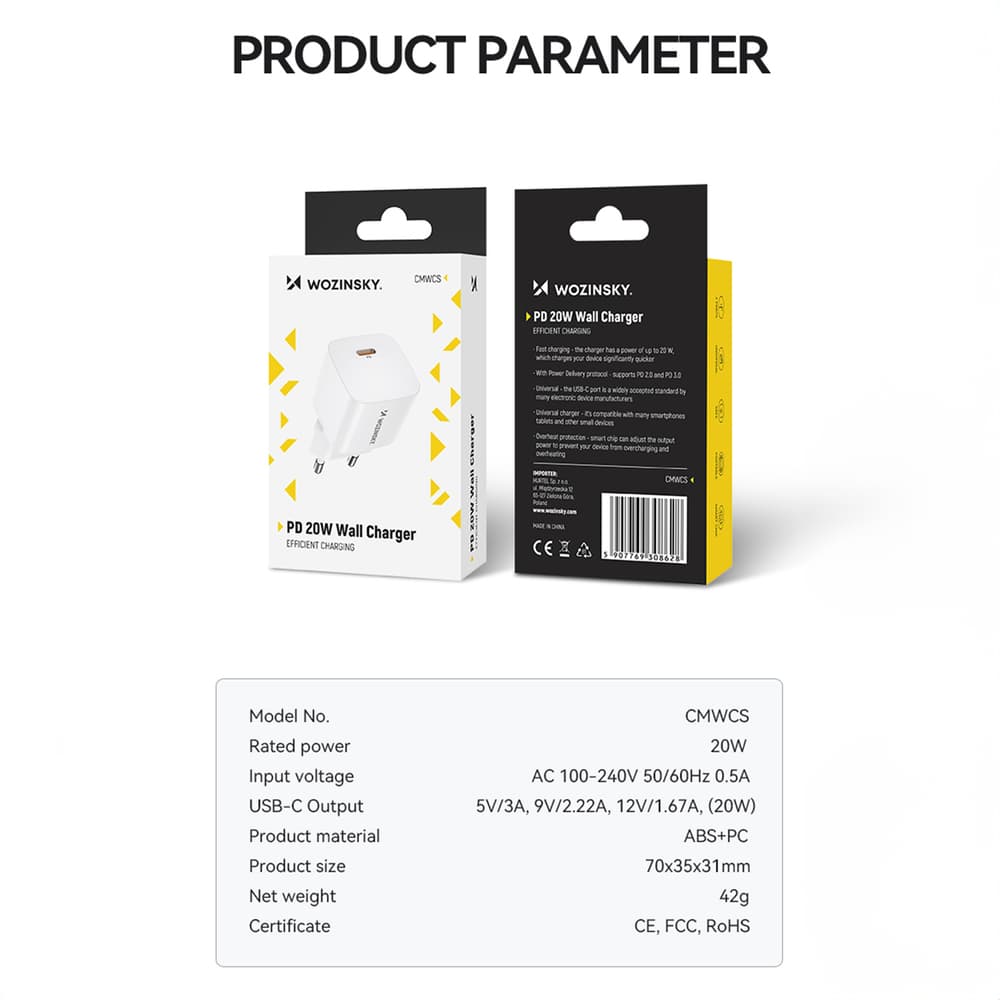 Wozinsky CMWCS 20W USB-C PD zidni polnilnik – bel 3
