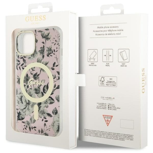 Guess ovitek za iPhone 14 Plus 6.7" roza Flower MagSafe 8