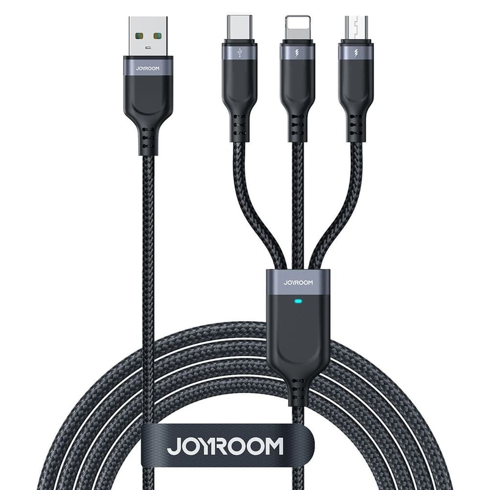 Joyroom S-A18 3v1 kabel USB-A - Lightning+USB-C+MicroUSB 1.2m - črn