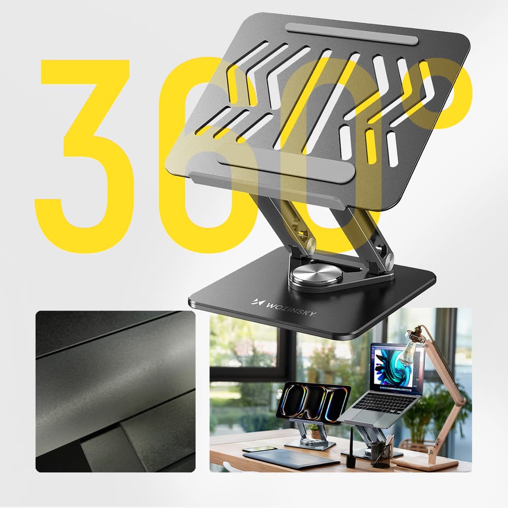 Wozinsky WRS-CPY84SB Aluminijasto stojalo za prenosnik/tablico 360° (do 17.3") + stojalo za telefon - črno
