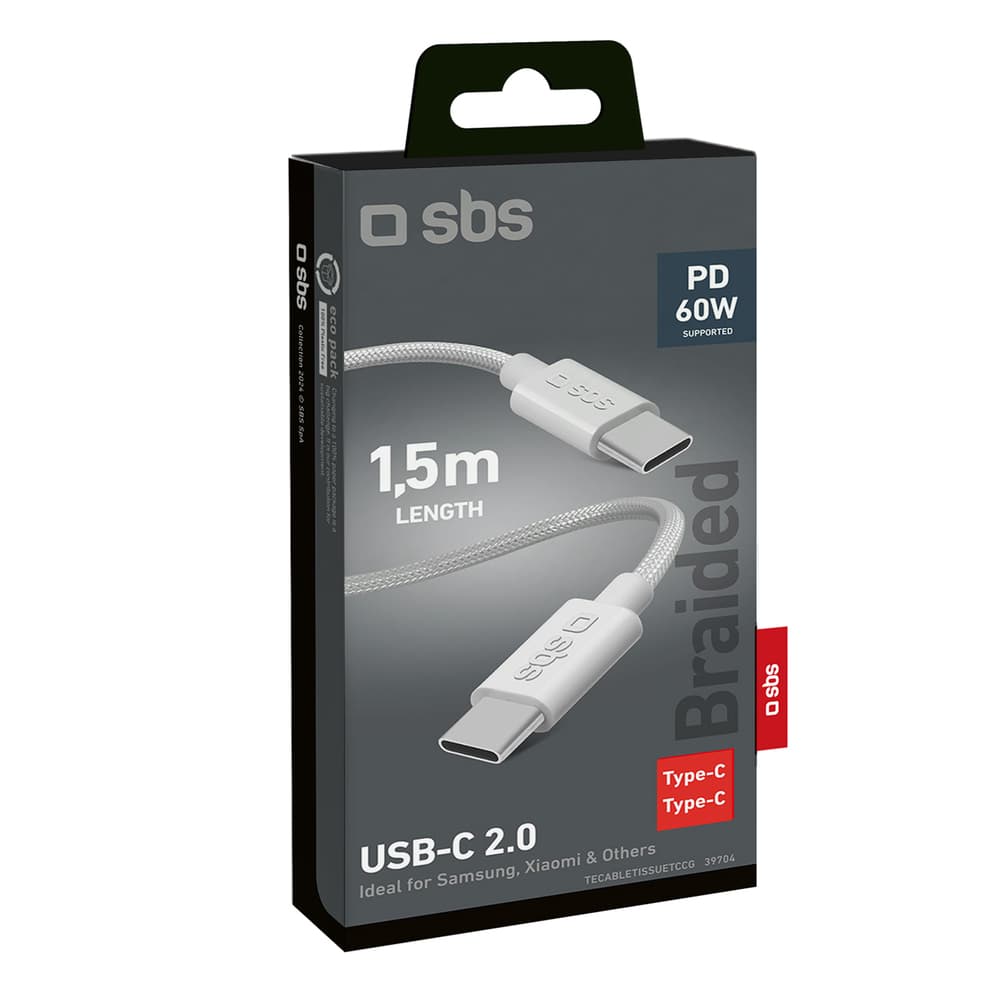 SBS TECABLETISSUETCCG USB-C v USB-C, 1,5m, 60W, pleten kabel - sivi 2