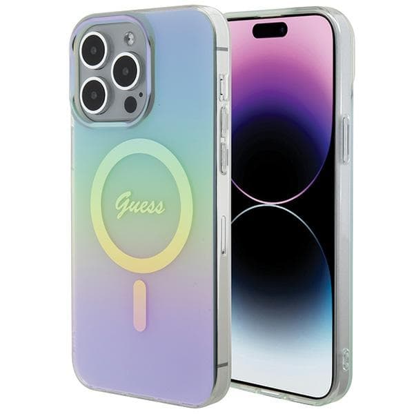 Guess IML Iridescent MagSafe ovitek za iPhone 15 Pro - turkizna