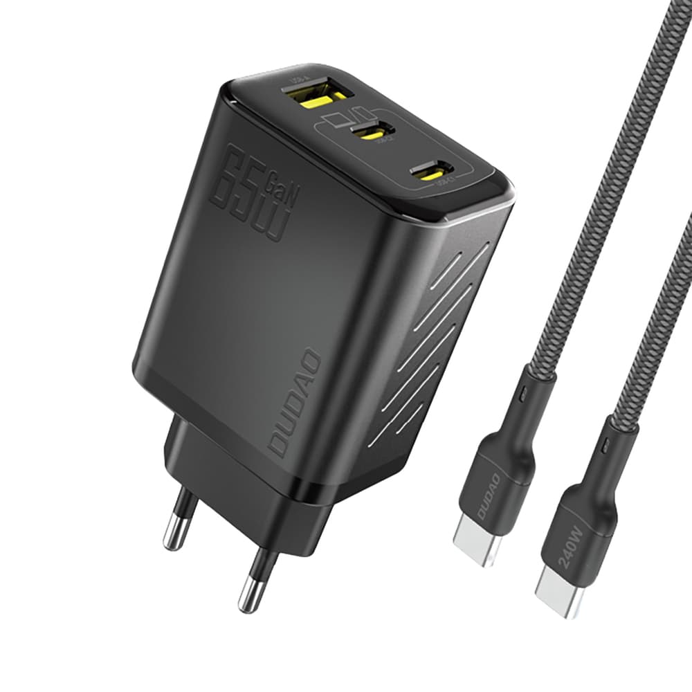 Dudao A29C 65W GaN stenski polnilnik + USB-C kabel, črn