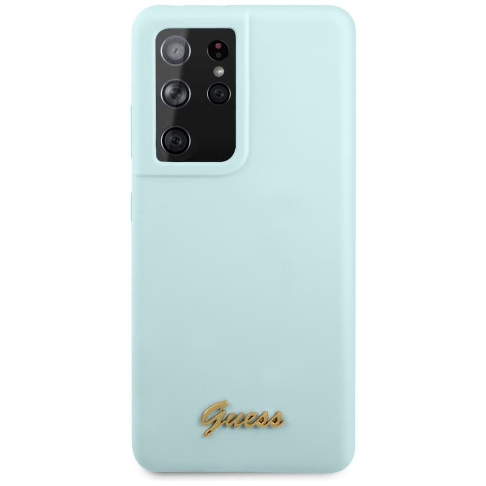 Ovitek Guess Silicone Script Metal Logo za Samsung Galaxy S21 Ultra - Modra 2