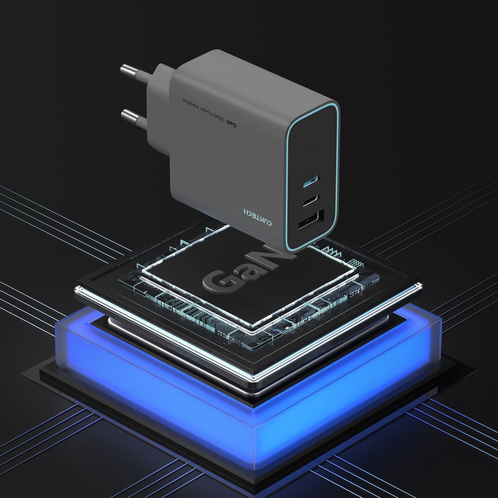 Cuktech 65W GaN stenski polnilnik 2x USB-C, 1x USB-A - siv 7