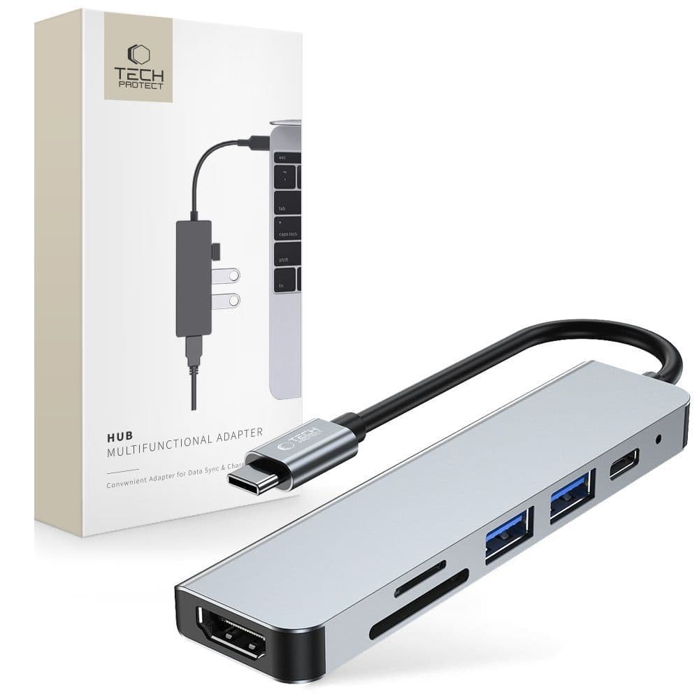 Adapter Tech-Protect V4 6v1 USB-C: USB-A 3.0 / USB-A 2.0 / USB-C / HDMI / Čitalnik kartic