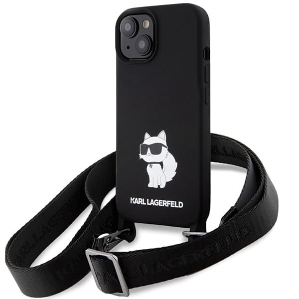 Ovitek Karl Lagerfeld KLHCP15SSCBSCNK za iPhone 15 6.1", Crossbody Silicone Choupette, črn
