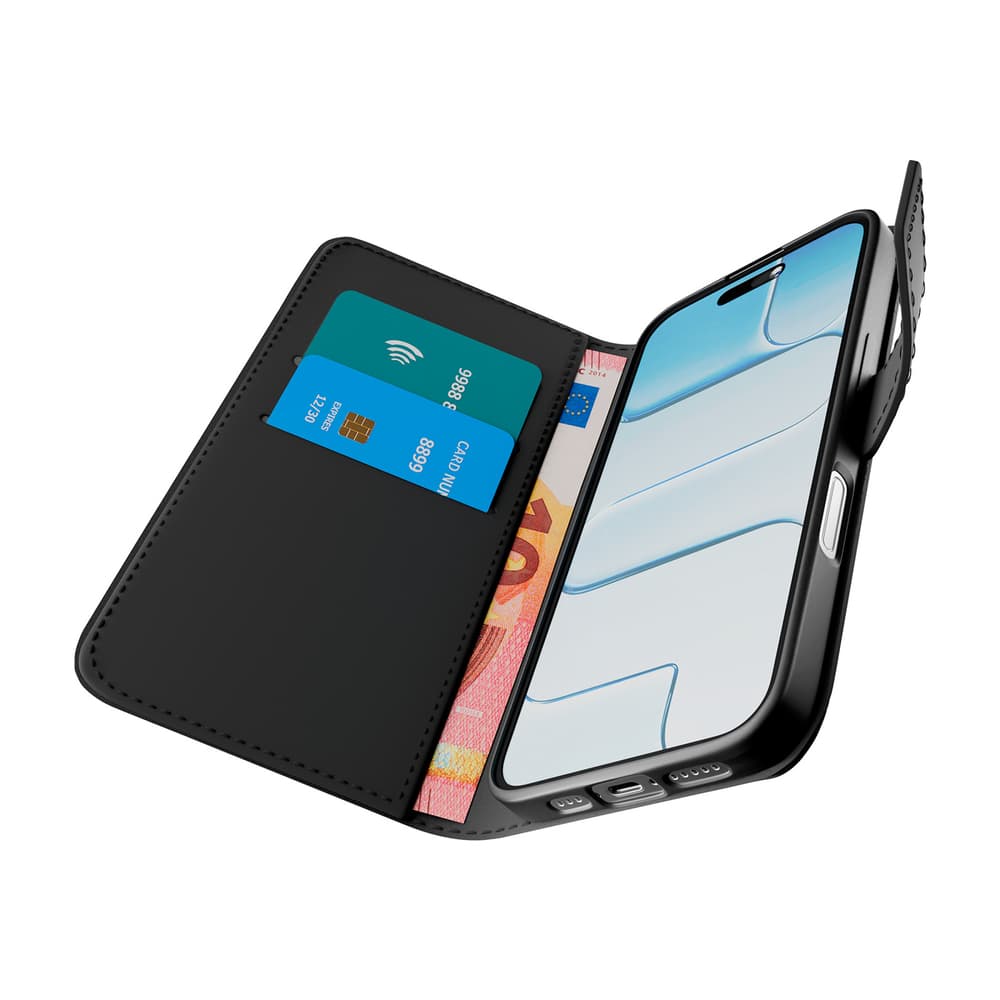Puro Wallet Stand ovitek za iPhone 17, eko usnje, črn 3