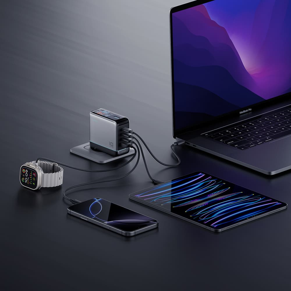 Cuktech AD1204U 120W GaN polnilec z zaslonom in USB-C kablom - Srebrn 5