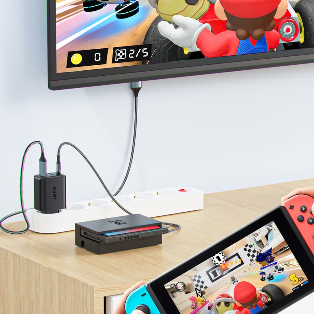Acefast 2v1 GaN polnilnik 65W USB-C/USB + HDMI adapter, bel (A17) 7