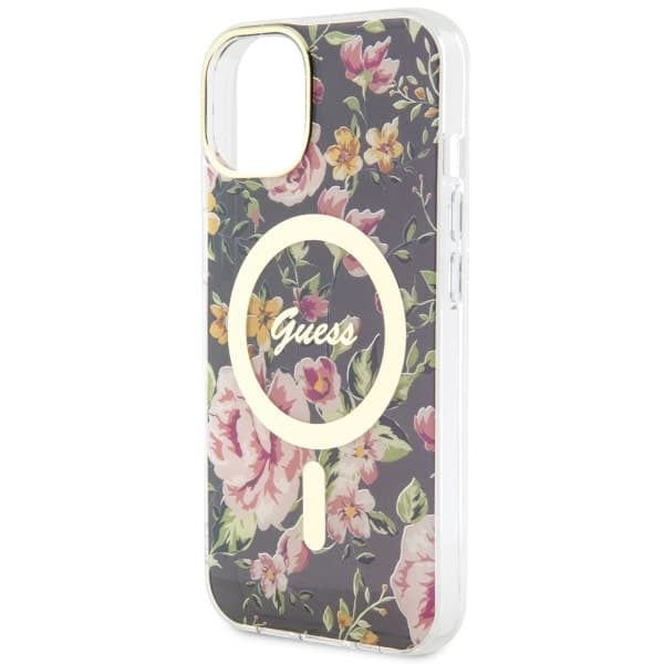 Ovitek Guess Flower MagSafe za iPhone 14 - črn 6