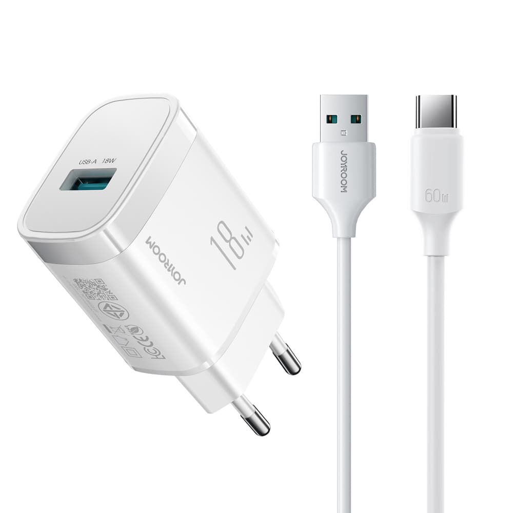 Joyroom JR-TF4 18W stenski polnilnik z 1m USB-A - USB-C kablom, Bela