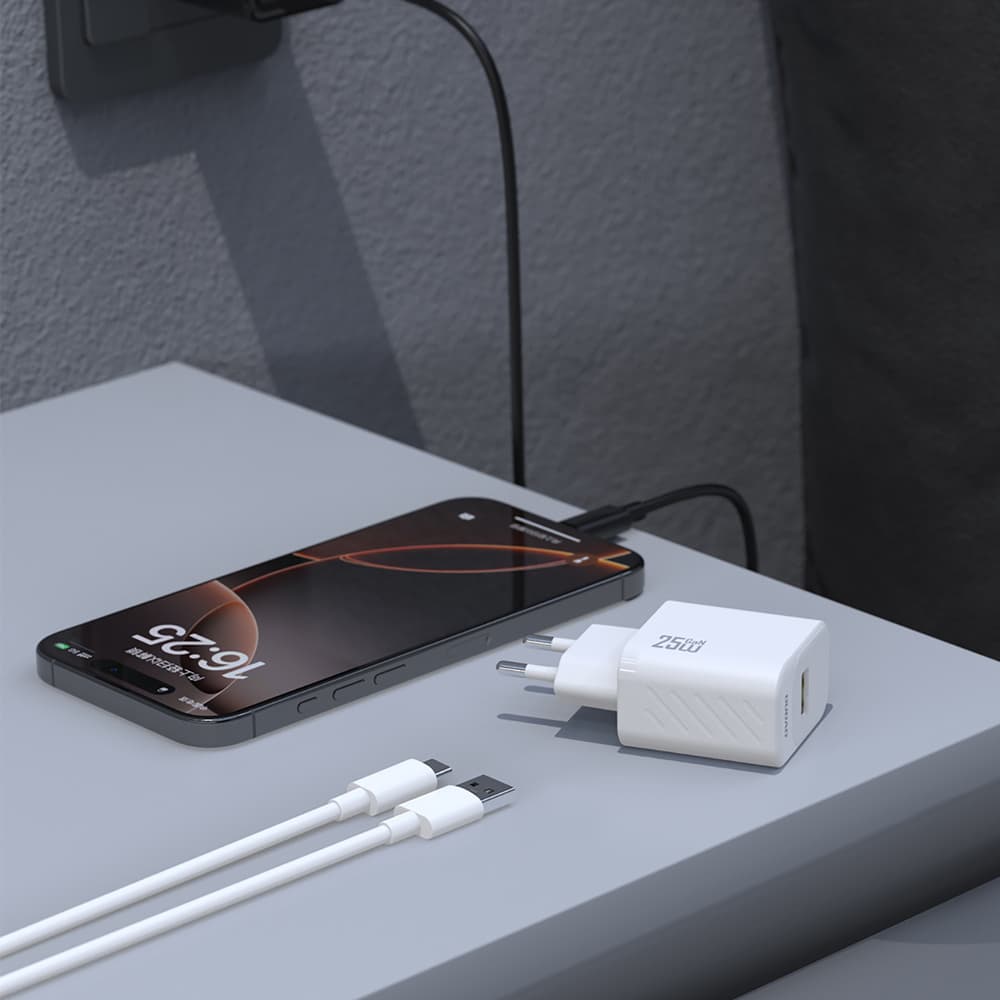 Dudao A27STEU 25W GaN USB-A stenski polnilnik z USB-A - USB-C kablom - bela 5